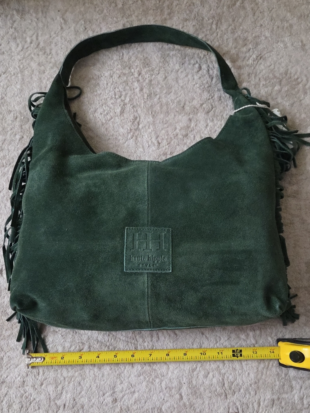Haute Hippie Dark Green Suede Hobo Bag with Fringe NWT - Picture 6 of 17